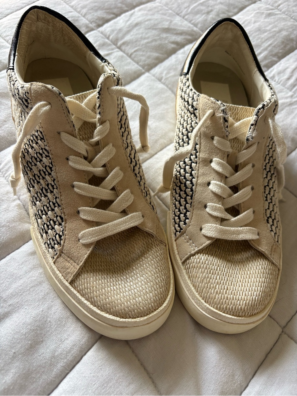 Dolce Vita Dolen Woven Platform Sneakers Black Ivory - Size 7.5